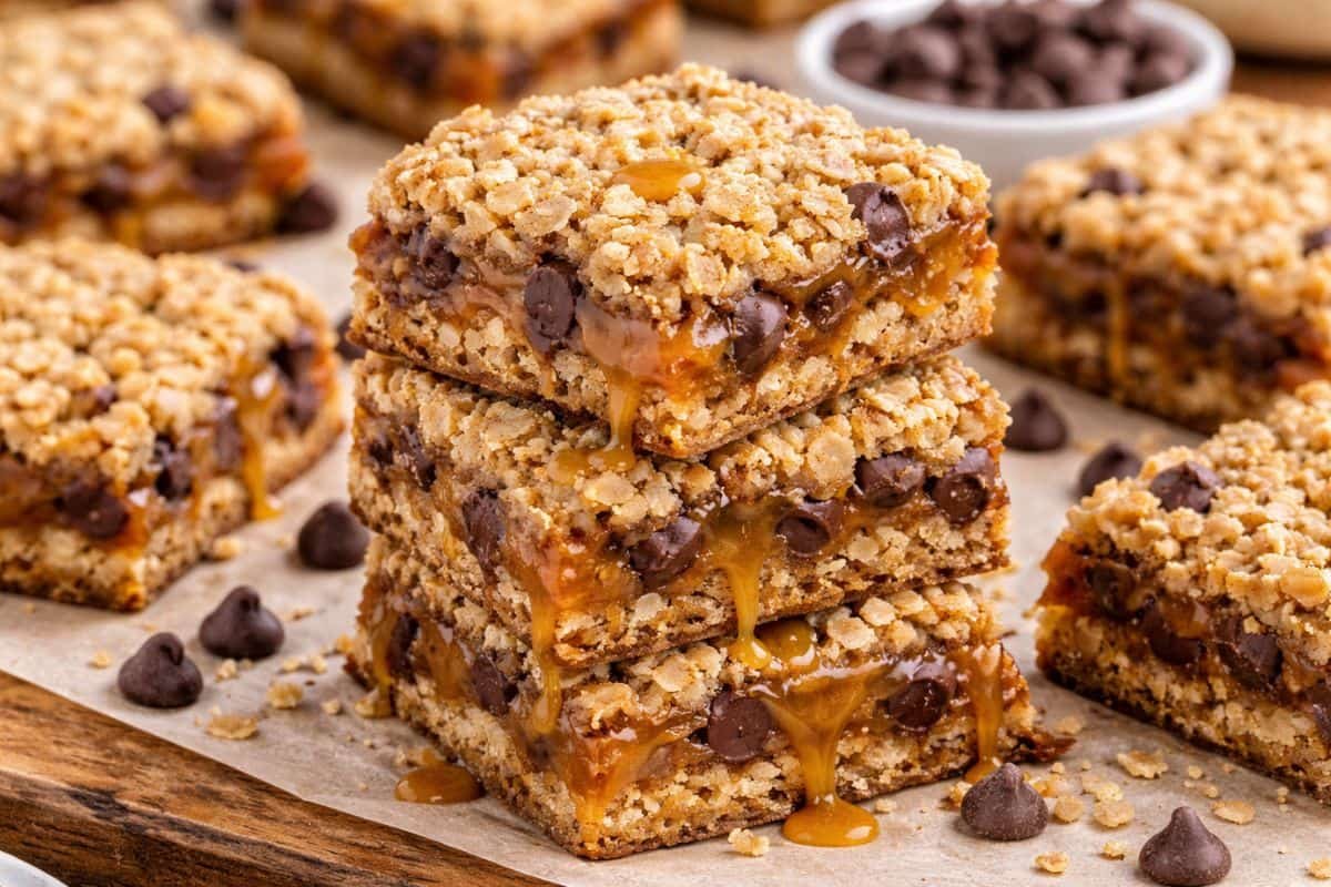 Carmelitas de avena, chocolate y caramelo