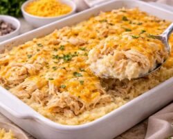 Cazuela cremosa de pollo sobre puré de papas