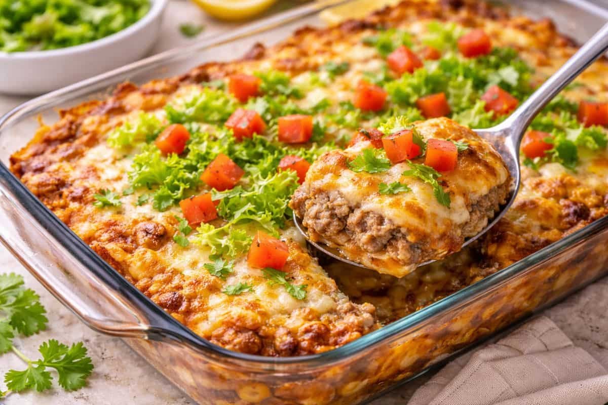 Cazuela de enchiladas de carne al horno