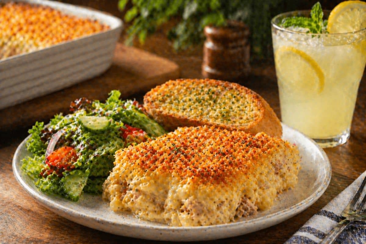Cazuela de macarrones con atún cremosa y gratinada