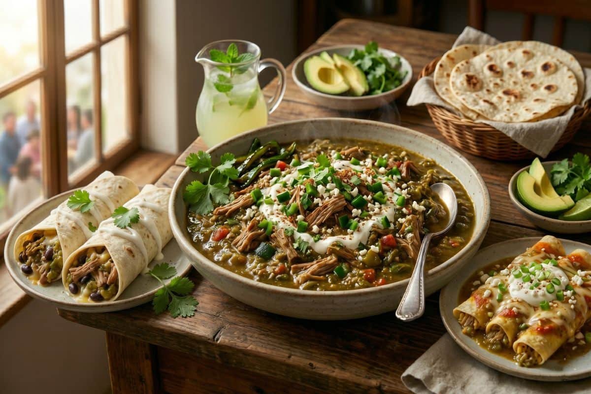 Chile verde en olla de cocción lenta con cerdo tierno