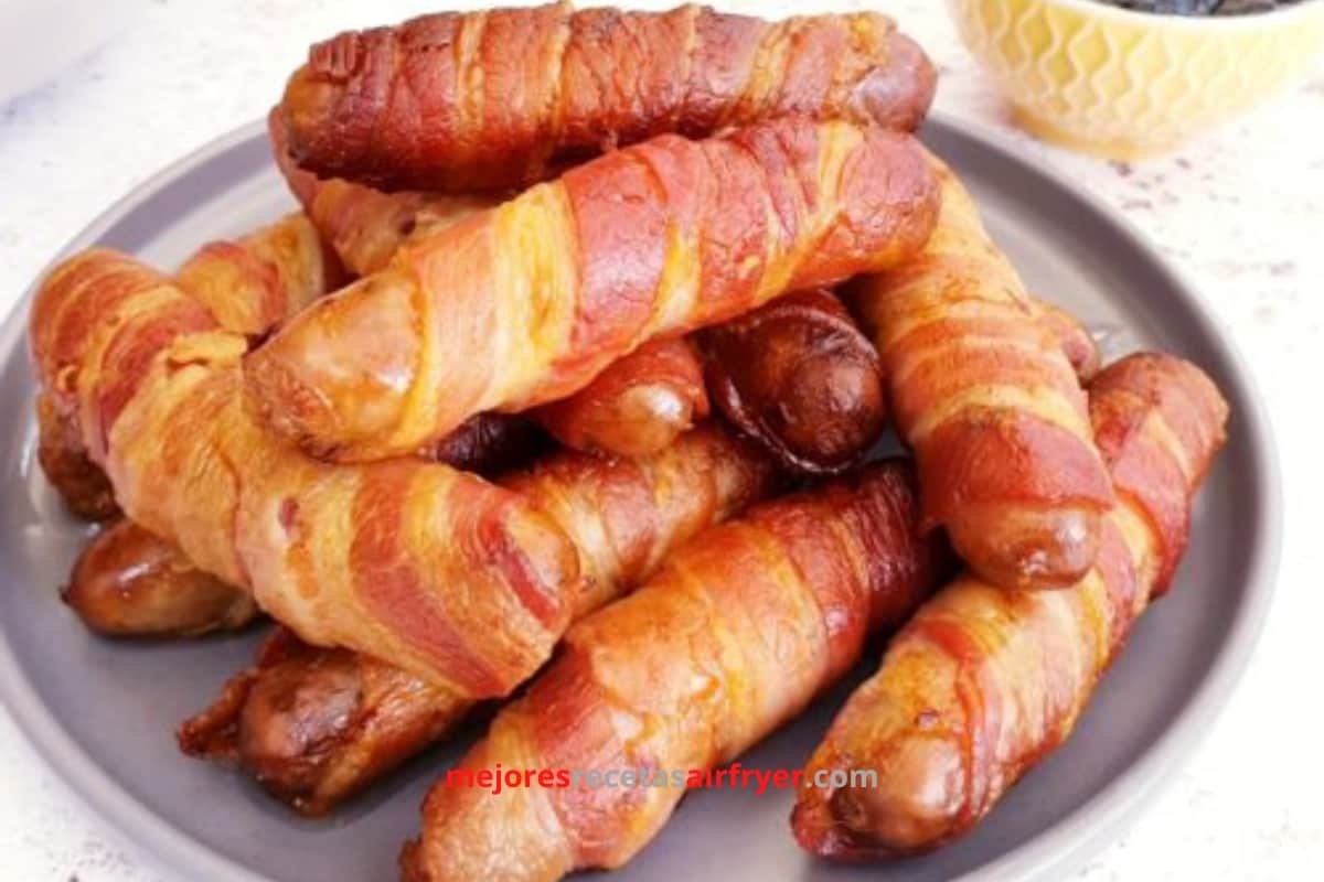 Bocaditos de Salchicha Envuelta en Tocino en la Air Fryer 3 Cómo preparar Bocaditos de Salchicha Envuelta en Tocino en la Air Fryer-2