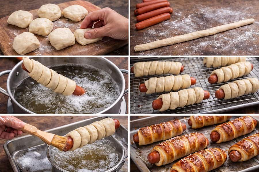 Cómo preparar hot dogs envueltos en masa de pretzel