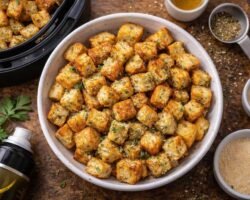 Crutones en freidora de aire rápidos y crujientes