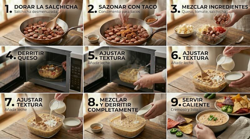 Dip de queso con salchicha preparacion de la receta