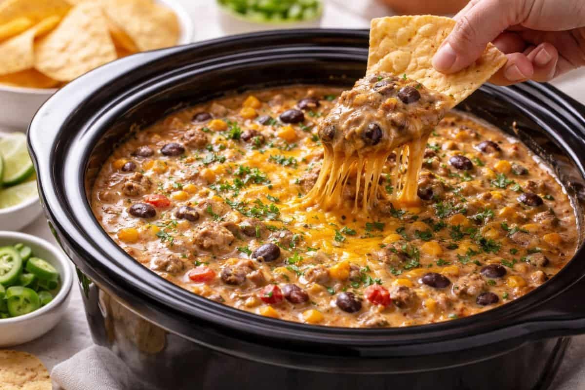 Dip de queso y chile en olla de cocción lenta
