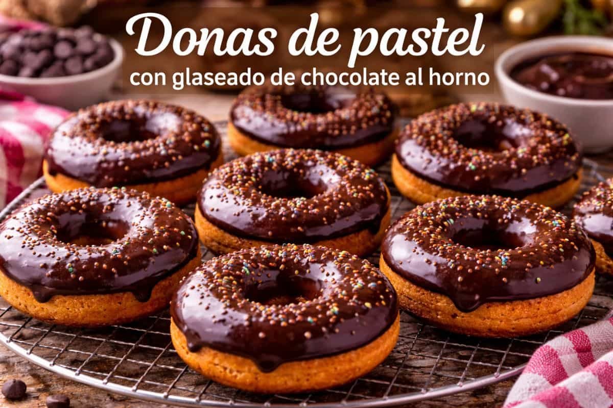 Donas de pastel con glaseado de chocolate al horno