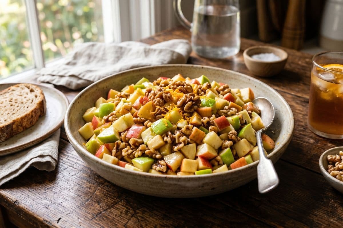 Ensalada de manzana y nueces crujiente y con un toque cítrico