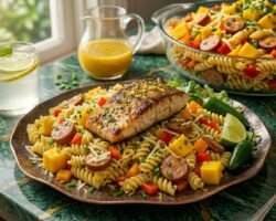 Ensalada tropical de pasta con mango y vinagreta cítrica