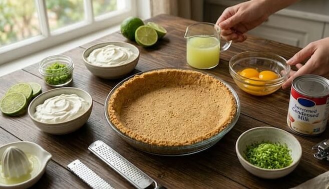 Ingredientes para preparar la tarta de lima sin horno