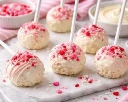 Paletas de Rice Krispies con chocolate blanco