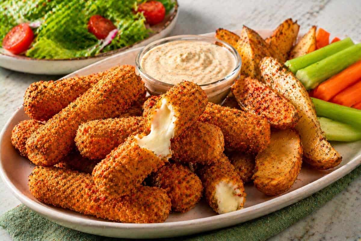 Palitos de mozzarella con chipotle al horno