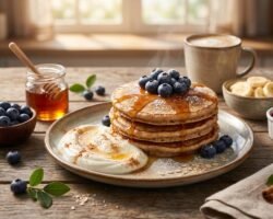 Pancakes de avena y trigo integral nutritivos y perfectos para el desayuno