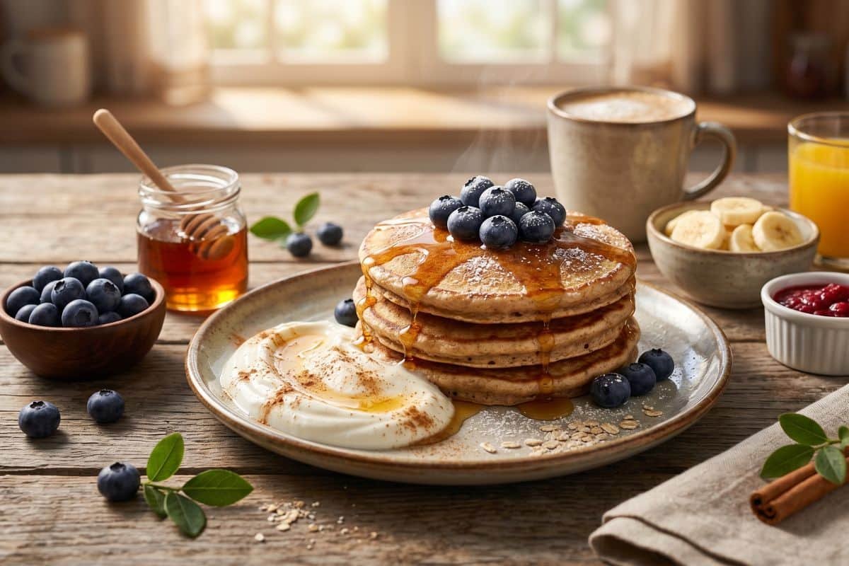 Pancakes de avena y trigo integral nutritivos y perfectos para el desayuno