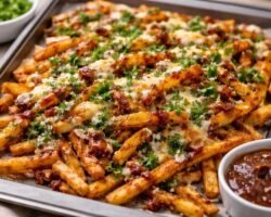 Papas fritas con queso y chipotle al horno