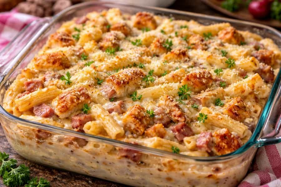 Paso a paso de la receta Pasta con pollo Cordon Bleu cremosa al horno2