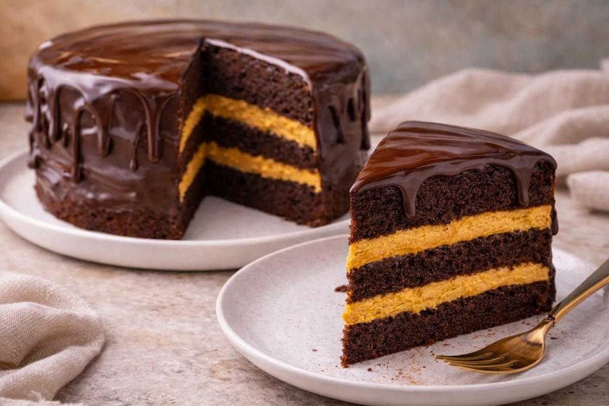 Pastel de chocolate con crema de calabaza