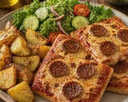 Pizza con salchicha y queso mozzarella al horno