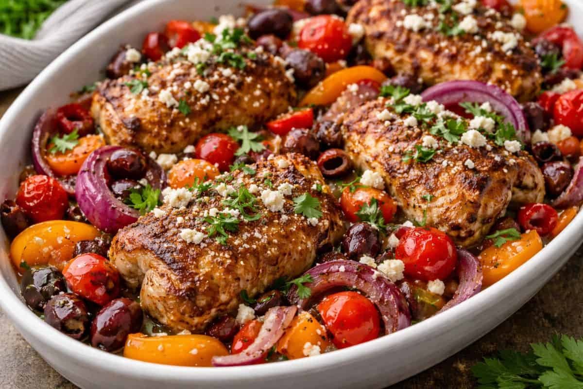 Pollo mediterráneo con verduras al horno