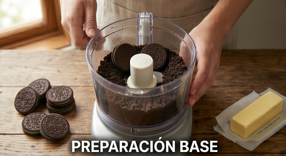 Preparación cheesecake Oreo de menta9