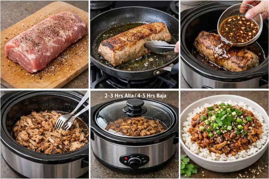 Preparación del cerdo con sésamo en olla de cocción lenta1