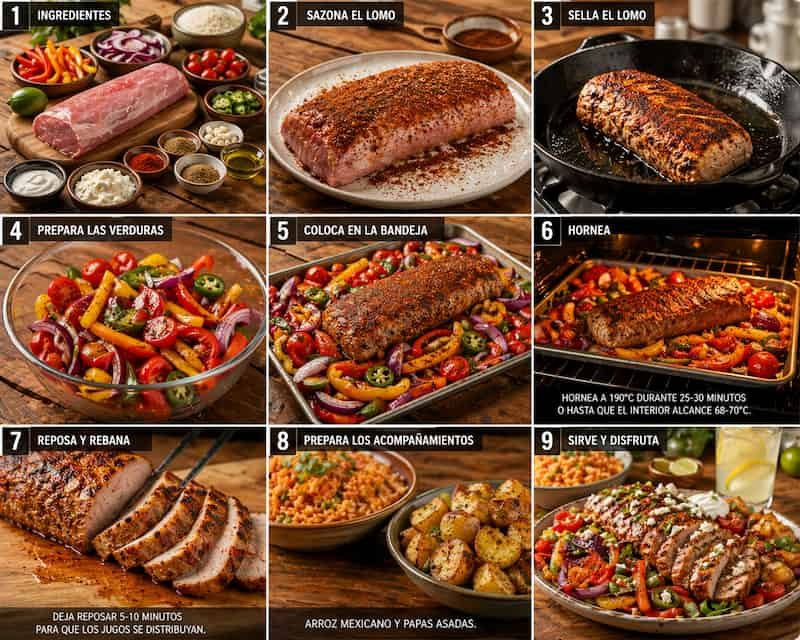 Preparación paso a paso de la receta lomo de cerdo con verduras