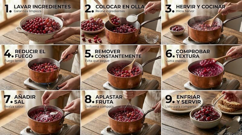Preparación receta compota de arándanos y uvas-1