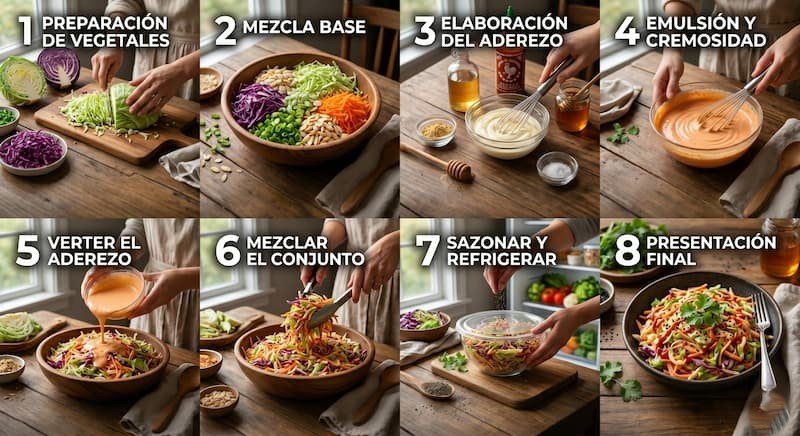 Preparación receta ensalada de col crujiente