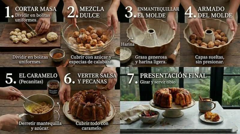 Preparación receta pan de mono con especias de calabaza