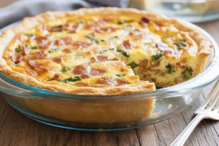 Quiche de espárragos y tocino casera, cremosa y llena de sabor