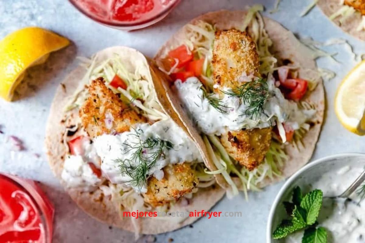 Tacos de Pescado con Salsa Tzatziki en la Freidora de Aire