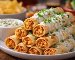 Taquitos de pollo búfalo al horno con dip de queso azul