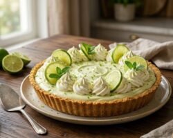 Tarta cremosa de lima sin horno fresca, suave y muy fácil de preparar