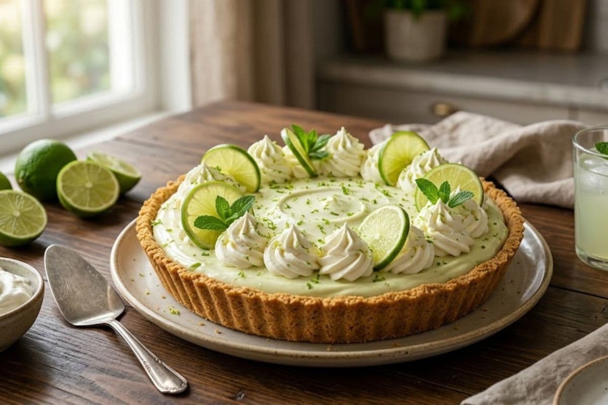 Tarta cremosa de lima sin horno fresca, suave y muy fácil de preparar