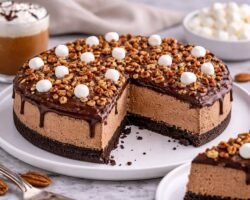 Tarta de queso con chocolate y cobertura de chocolate