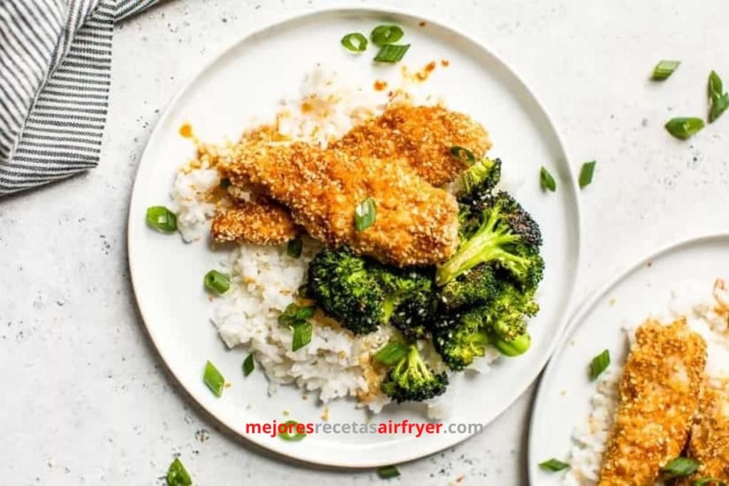 Tiras de pollo con costra de sésamo en la Freidora de Aire
