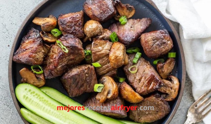 Trocitos de Carne con Champiñones en la Freidora de Aire