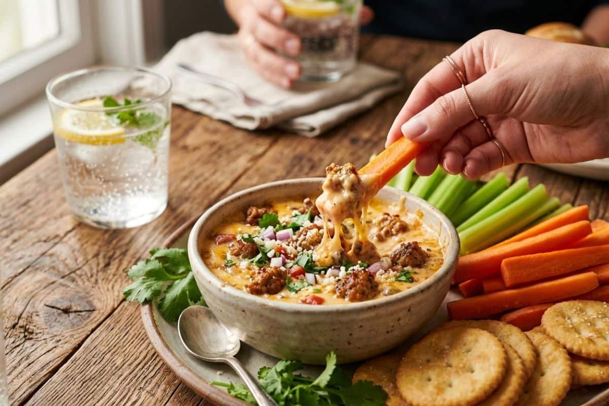 delicioso Dip de queso con salchicha rapido y rico