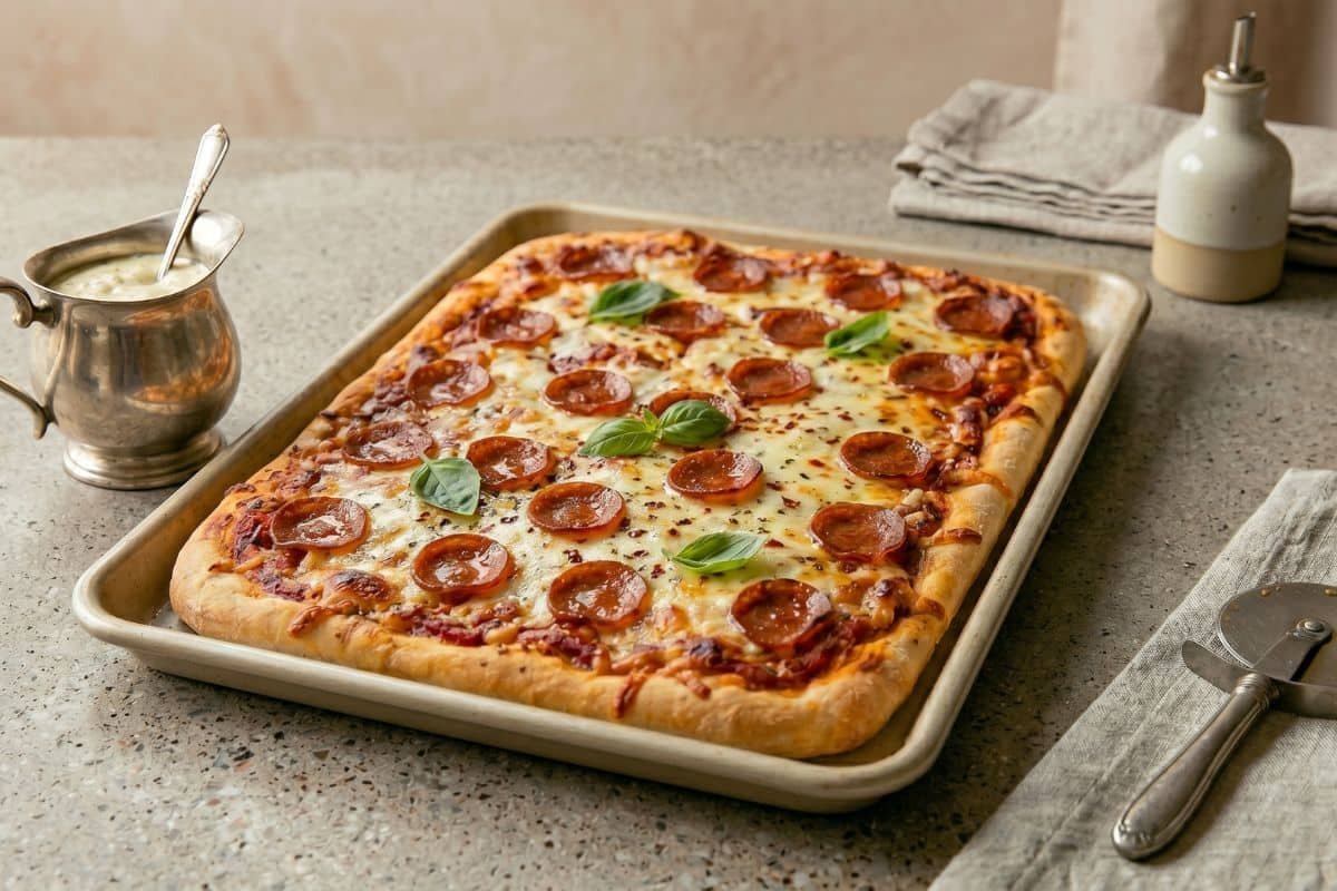 portada receta Pizza con salchicha y queso mozzarella al horno