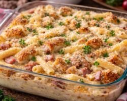 receta de Pasta con pollo Cordon Bleu cremosa al horno